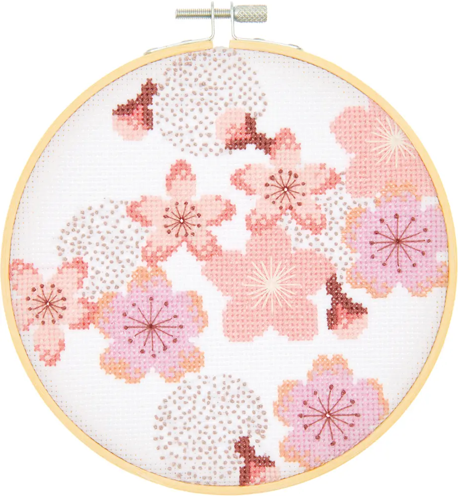 Stickpackung Kirschblüten, Bild Ø 15 cm, gezählter Kreuzstich