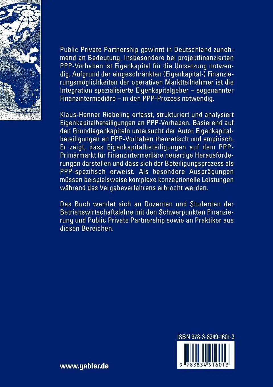 Rückseite: 9783834916013 | Eigenkapitalbeteiligungen an projektfinanzierten PPP-Projekten im...