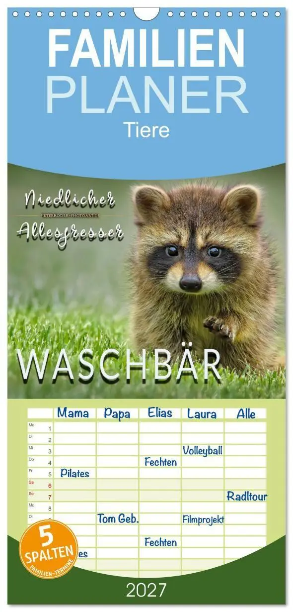 Cover: 9783594336113 | Familienplaner 2027 - Waschbär - Niedlicher Allesfresser mit 5...