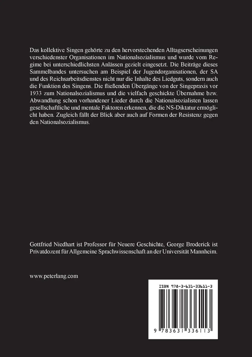 Rückseite: 9783631336113 | Lieder in Politik und Alltag des Nationalsozialismus | Taschenbuch