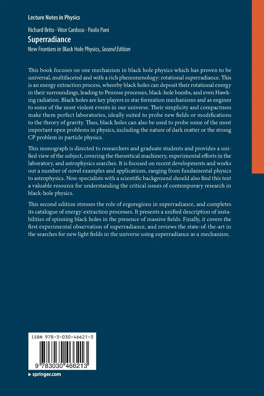 Rückseite: 9783030466213 | Superradiance | New Frontiers in Black Hole Physics | Brito (u. a.)