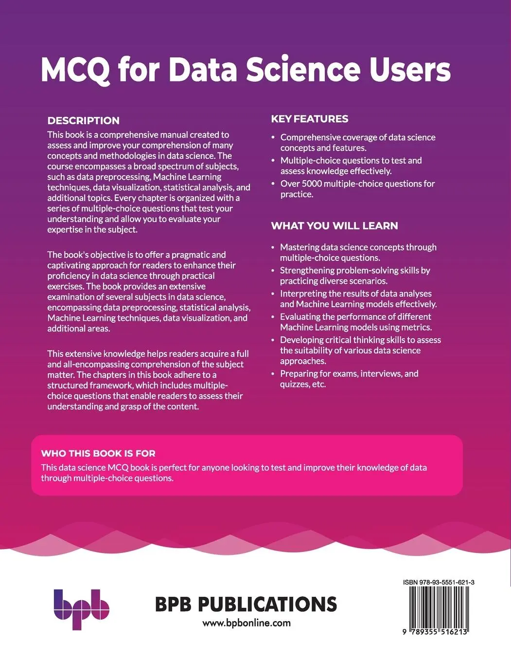 Rückseite: 9789355516213 | MCQ for Data Science Users | Dhananjay Bisen (u. a.) | Taschenbuch