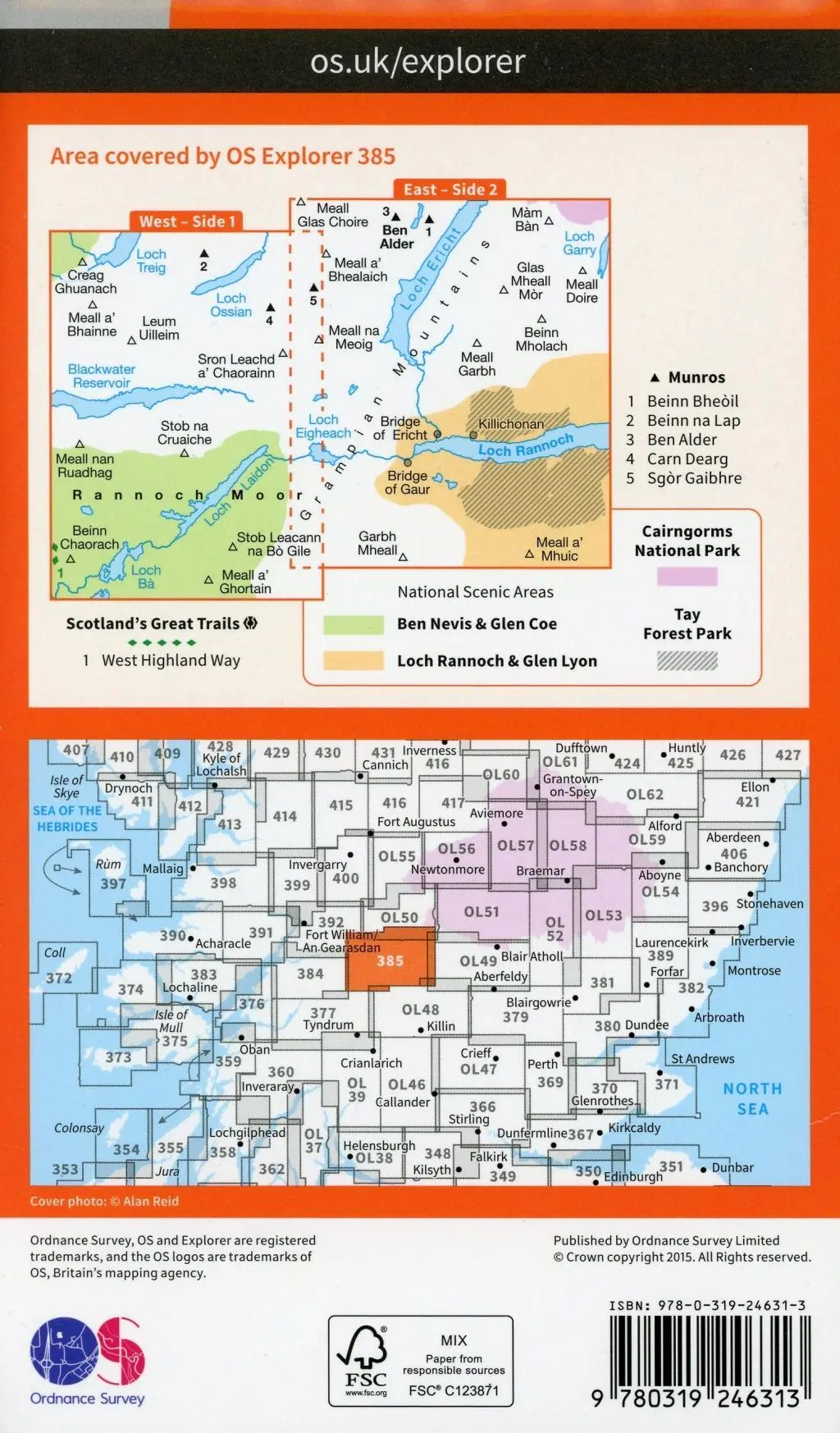 Bild: 9780319246313 | Rannoch Moor and Ben Alder | Ordnance Survey | (Land-)Karte | Englisch
