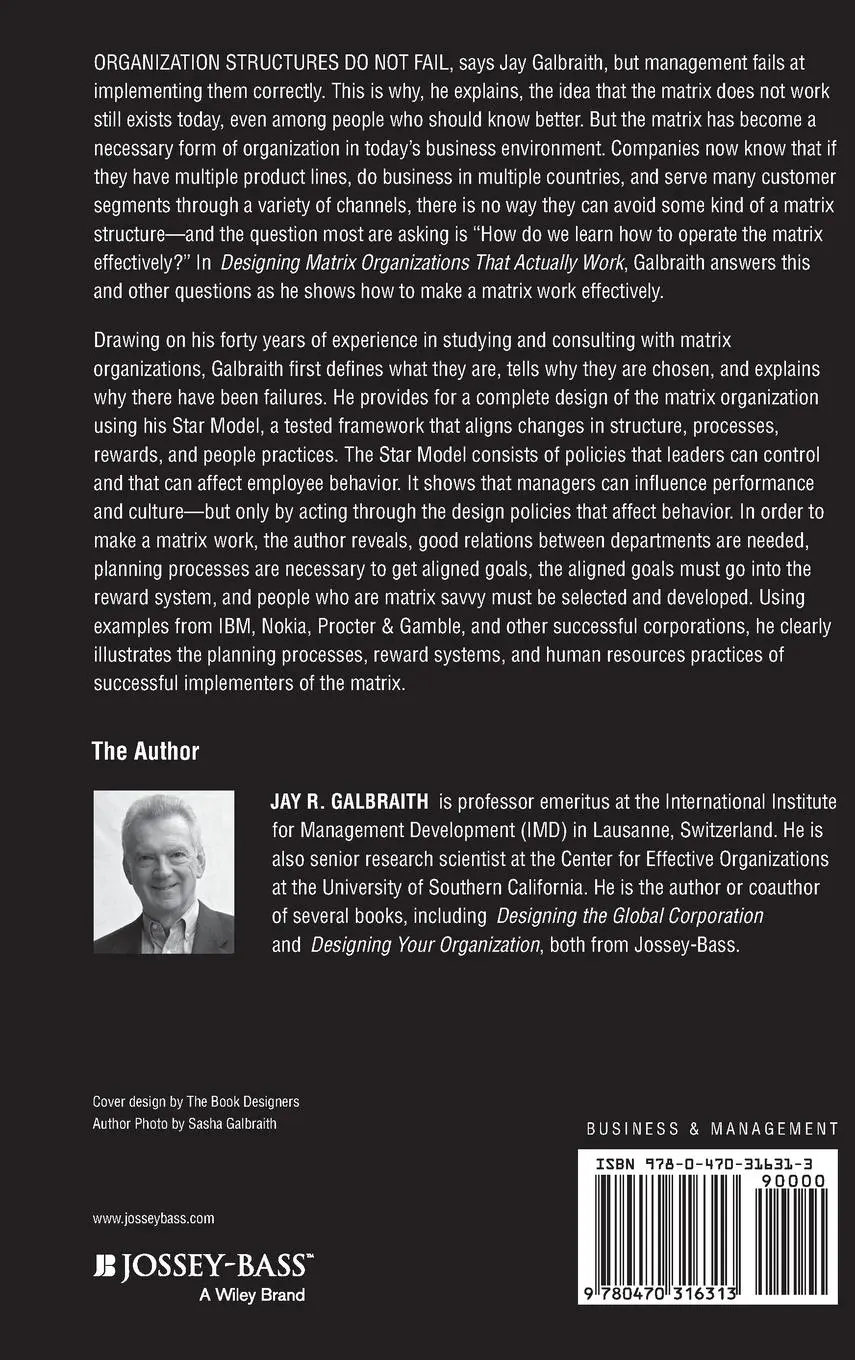 Rückseite: 9780470316313 | Designing Matrix Organizations That Actually Work | Jay R Galbraith
