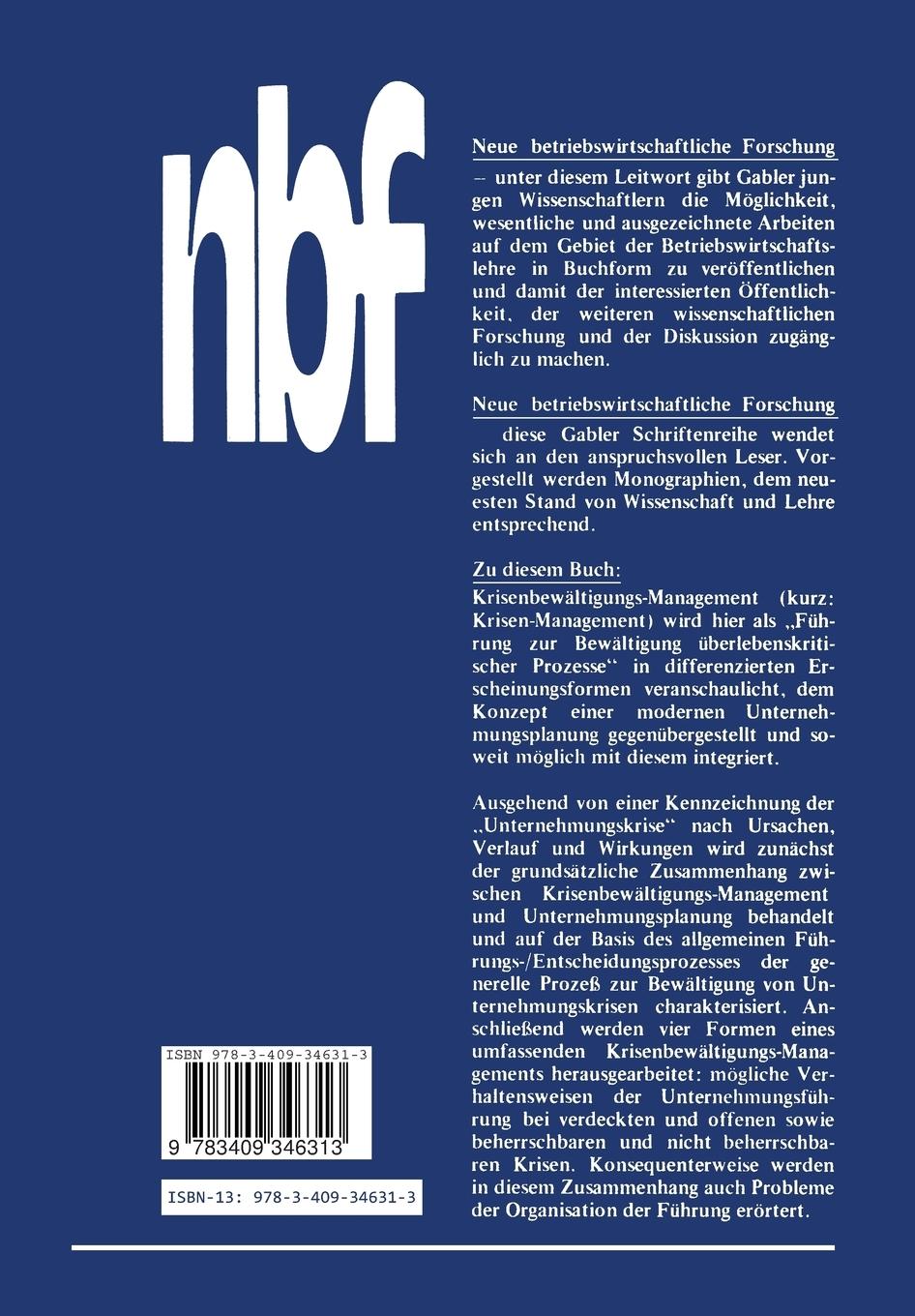 Rückseite: 9783409346313 | Krisenbewältigungs-Management und Unternehmungsplanung | Krystek