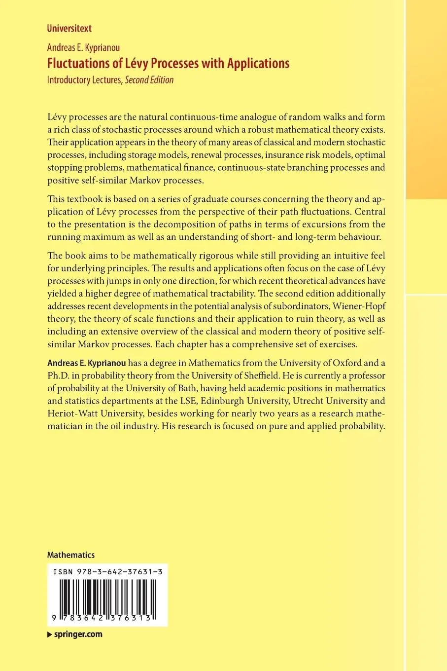 Rückseite: 9783642376313 | Fluctuations of Lévy Processes with Applications | Kyprianou | Buch