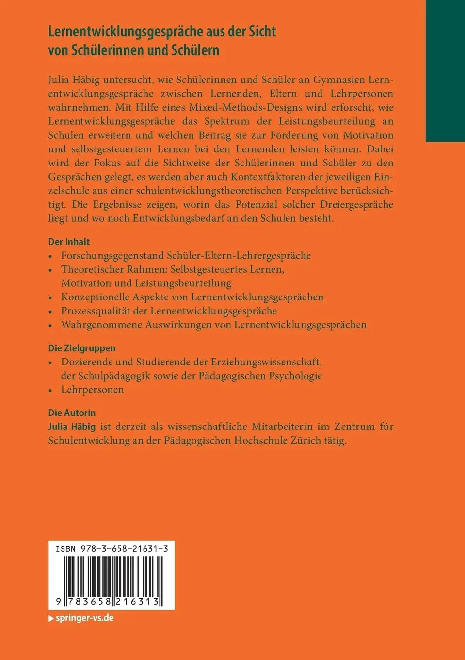 Rückseite: 9783658216313 | Lernentwicklungsgespräche aus der Sicht von Schülerinnen und Schülern