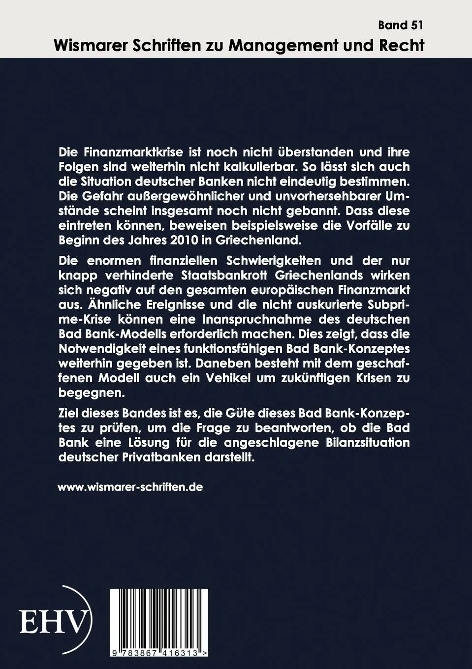 Rückseite: 9783867416313 | Die Bad Bank | Eine Lösung für Deutschlands Banken? | Franziska Runzer