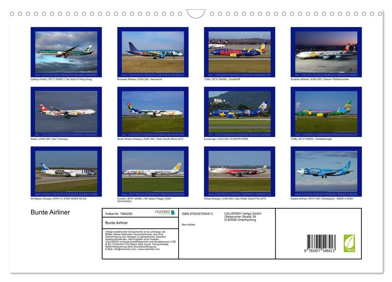 Bild: 9783457546413 | Bunte Airliner (Wandkalender 2026 DIN A3 quer), CALVENDO...