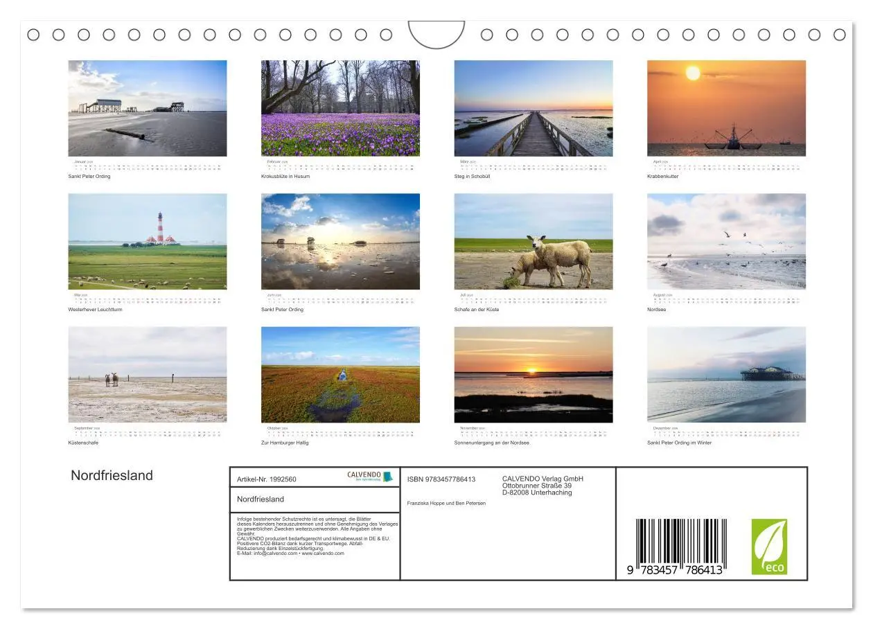 Bild: 9783457786413 | Nordfriesland (Wandkalender 2026 DIN A4 quer), CALVENDO Monatskalender
