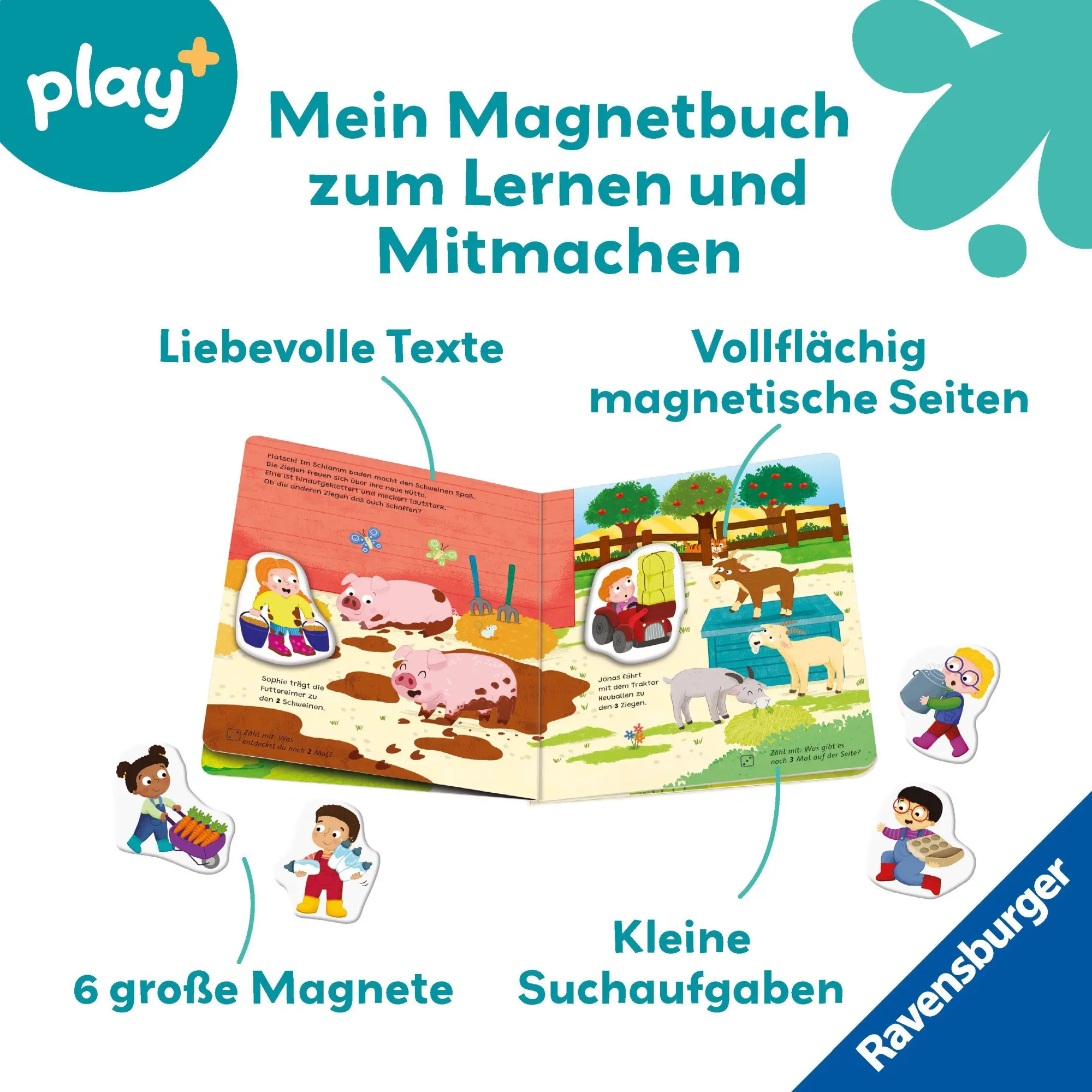 Bild: 9783473456413 | Play+ Mein Spiel mit-Magnetbuch Komm, wir lernen Zählen - ab 18 Monate