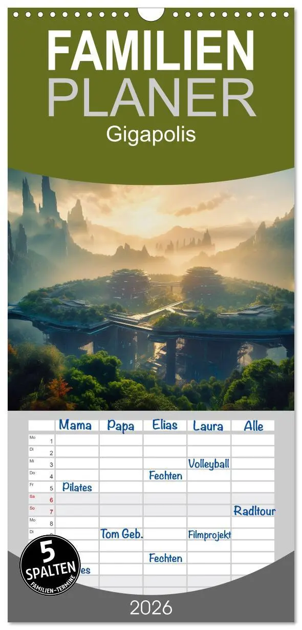 Cover: 9783516496413 | Familienplaner 2026 - Gigapolis mit 5 Spalten (Wandkalender, 21 x...