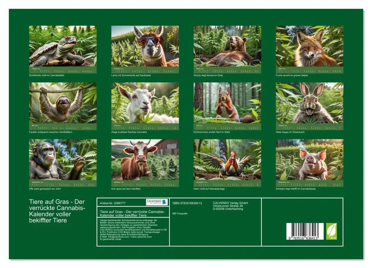 Bild: 9783516636413 | Tiere auf Gras - Der verrückte Cannabis-Kalender voller bekiffter...