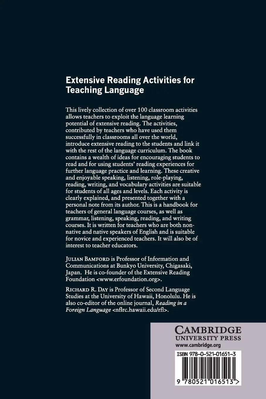 Rückseite: 9780521016513 | Extensive Reading Activities for Teaching Language | Bamford (u. a.)