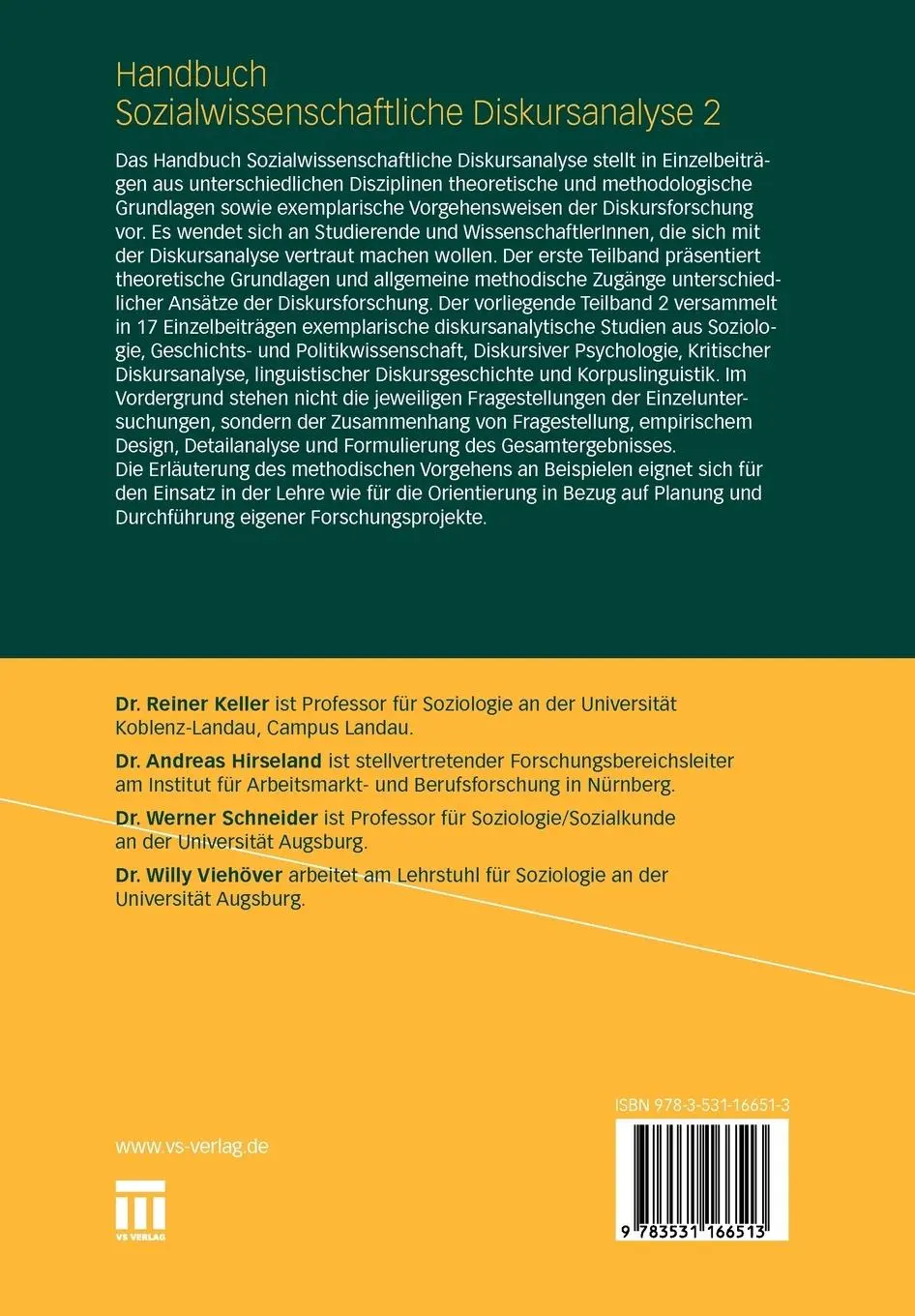 Rückseite: 9783531166513 | Handbuch Sozialwissenschaftliche Diskursanalyse | Keller (u. a.)