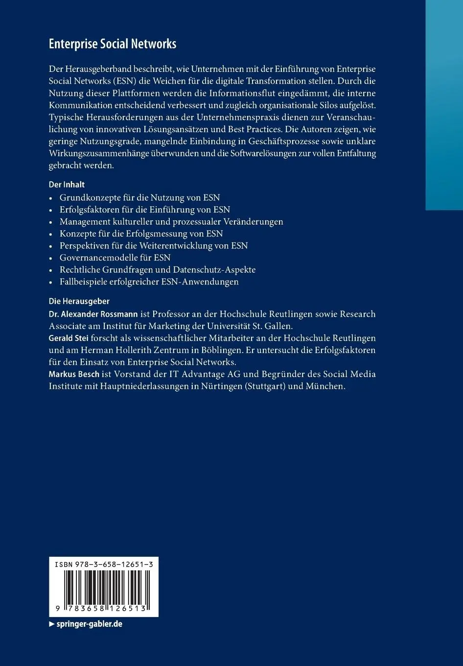 Rückseite: 9783658126513 | Enterprise Social Networks | Alexander Rossmann (u. a.) | Taschenbuch
