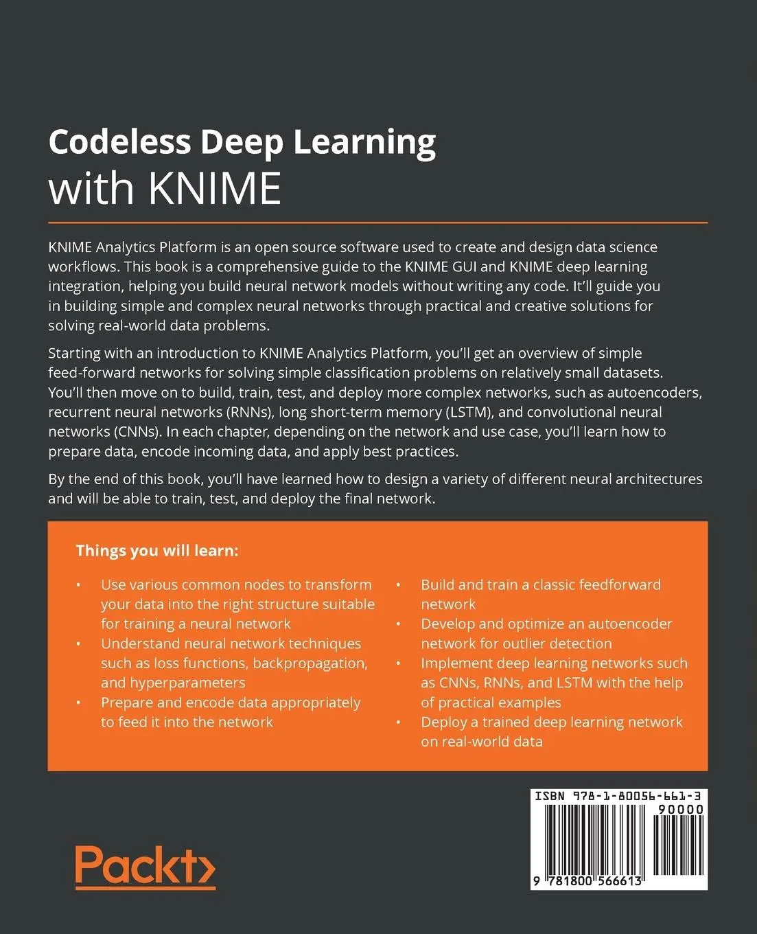 Rückseite: 9781800566613 | Codeless Deep Learning with KNIME | Kathrin Melcher (u. a.) | Buch