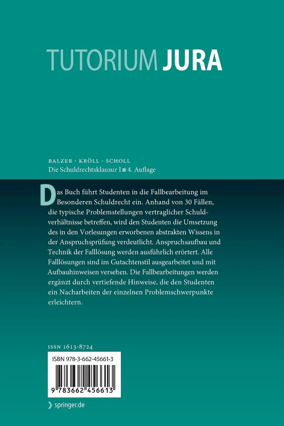 Rückseite: 9783662456613 | Die Schuldrechtsklausur I | Peter Balzer (u. a.) | Taschenbuch | XX