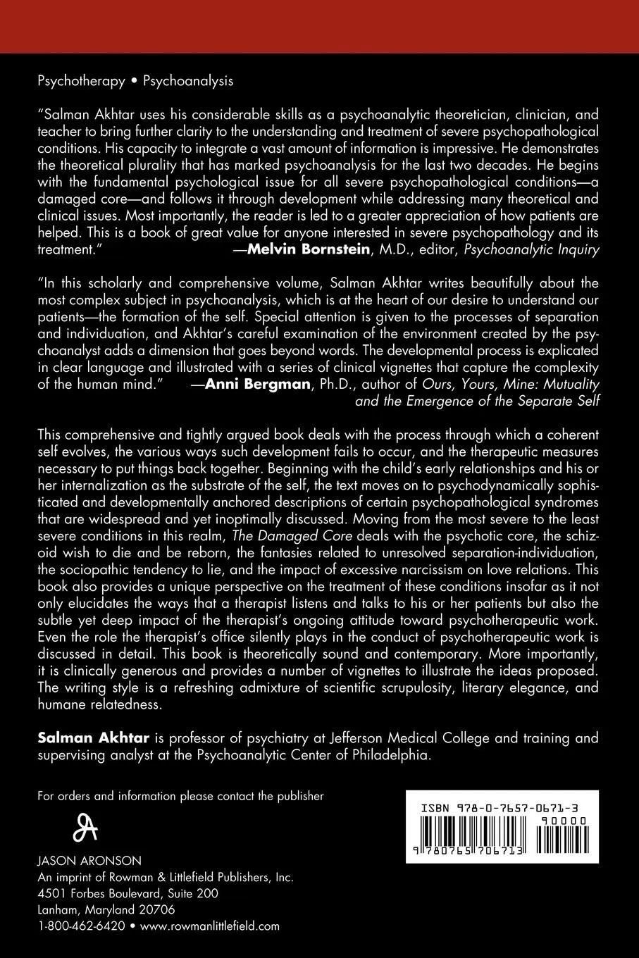 Rückseite: 9780765706713 | The Damaged Core | Origins, Dynamics, Manifestations, and Treatment