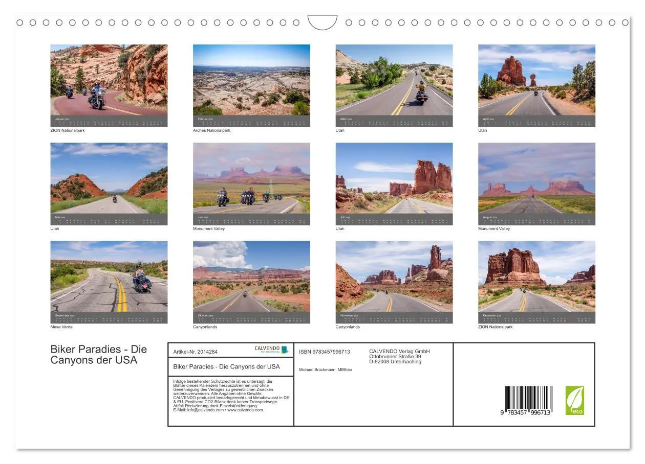 Bild: 9783457996713 | Biker Paradies - Die Canyons der USA (Wandkalender 2026 DIN A3...