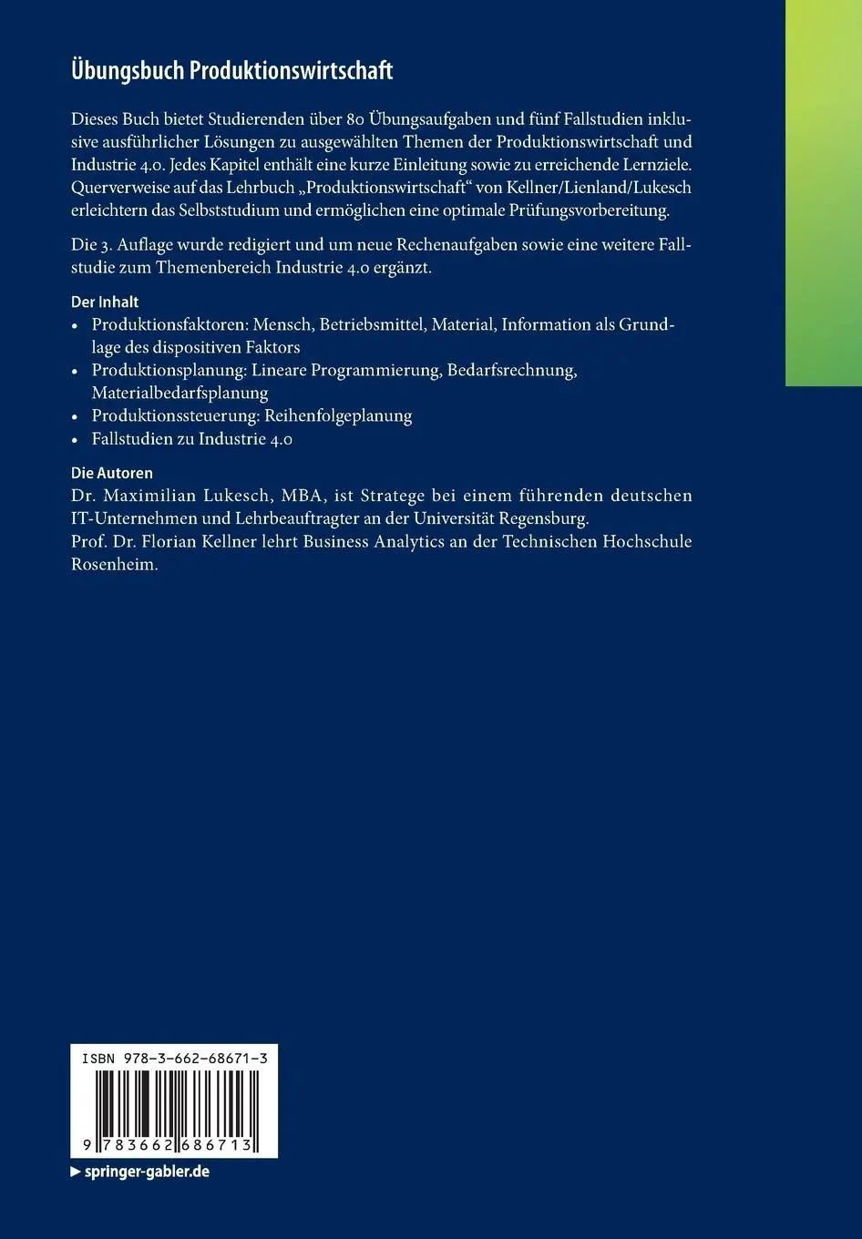 Rückseite: 9783662686713 | Übungsbuch Produktionswirtschaft | Florian Kellner (u. a.) | Buch