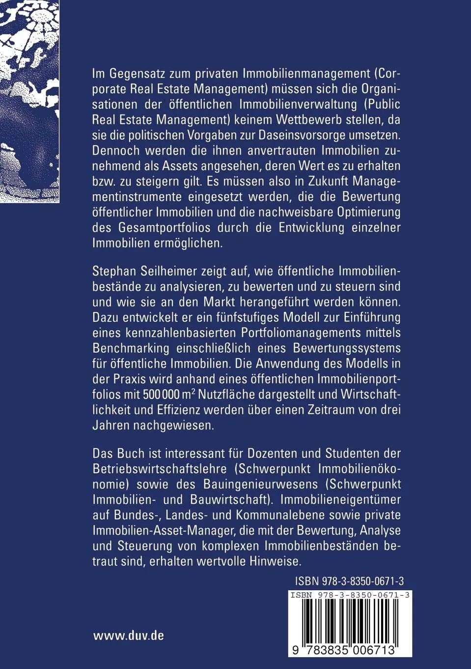 Rückseite: 9783835006713 | Immobilien-Portfoliomanagement für die öffentliche Hand | Seilheimer