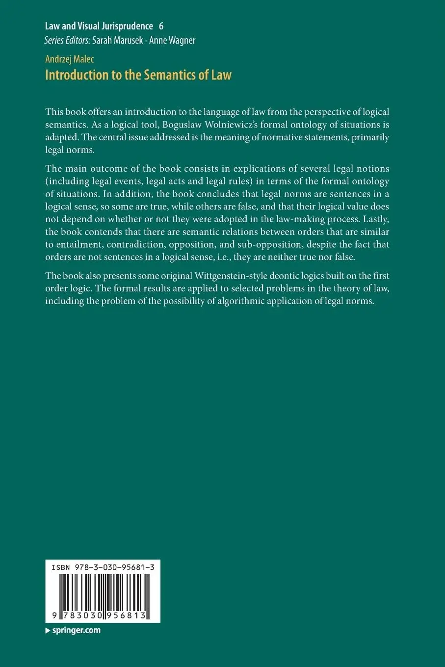 Rückseite: 9783030956813 | Introduction to the Semantics of Law | Andrzej Malec | Taschenbuch