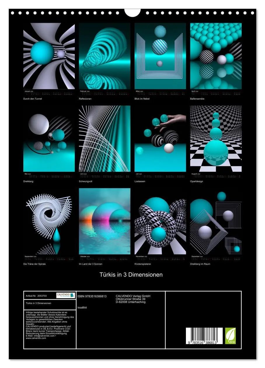 Bild: 9783516386813 | Türkis in 3 Dimensionen (Wandkalender 2026 DIN A3 hoch), CALVENDO...