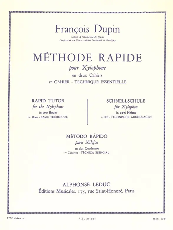 Cover: 9790046256813 | Méthode rapide vol.1 pour xylophone | Volume 1 | Francois Dupin