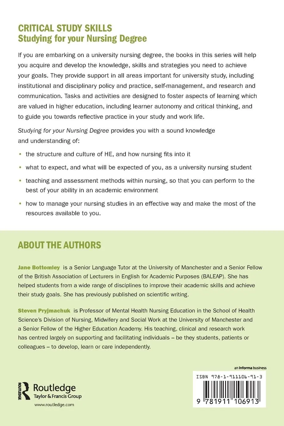 Rückseite: 9781911106913 | Studying for your Nursing Degree | Jane Bottomley (u. a.) | Buch