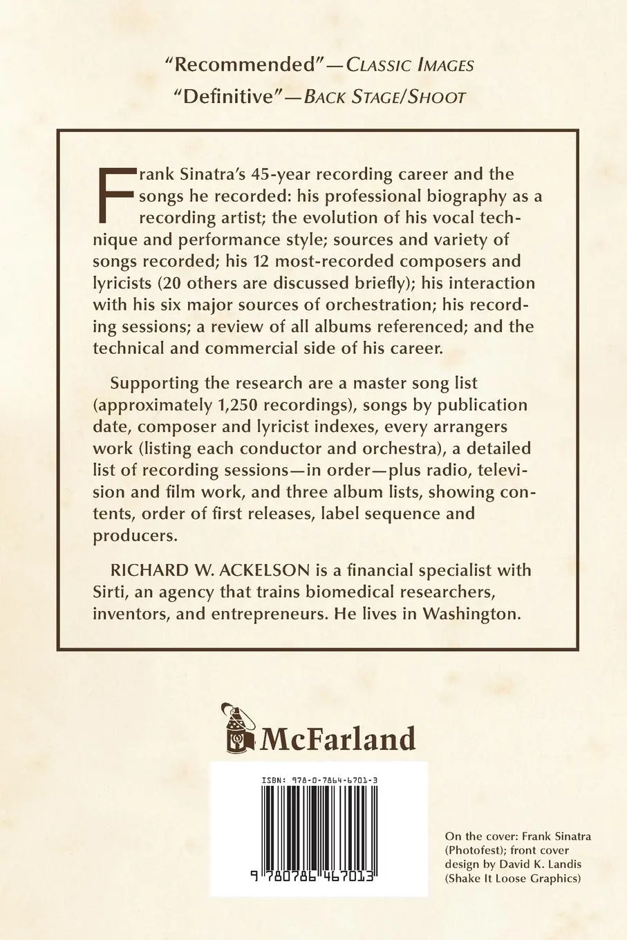 Rückseite: 9780786467013 | Frank Sinatra | Richard W. Ackelson | Taschenbuch | Englisch | 2011