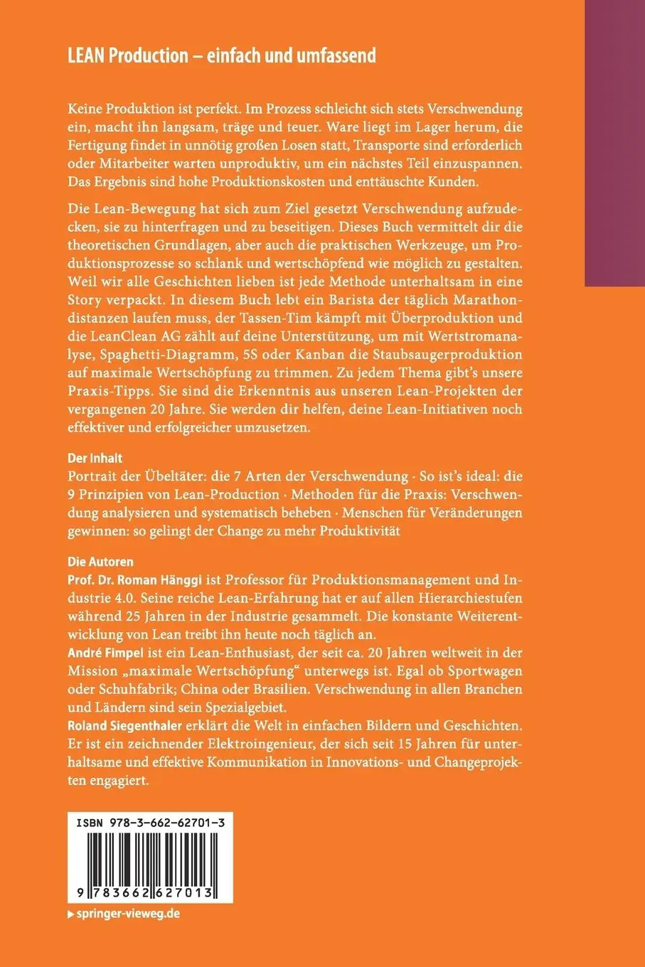 Rückseite: 9783662627013 | LEAN Production ¿ einfach und umfassend | Roman Hänggi (u. a.) | Buch