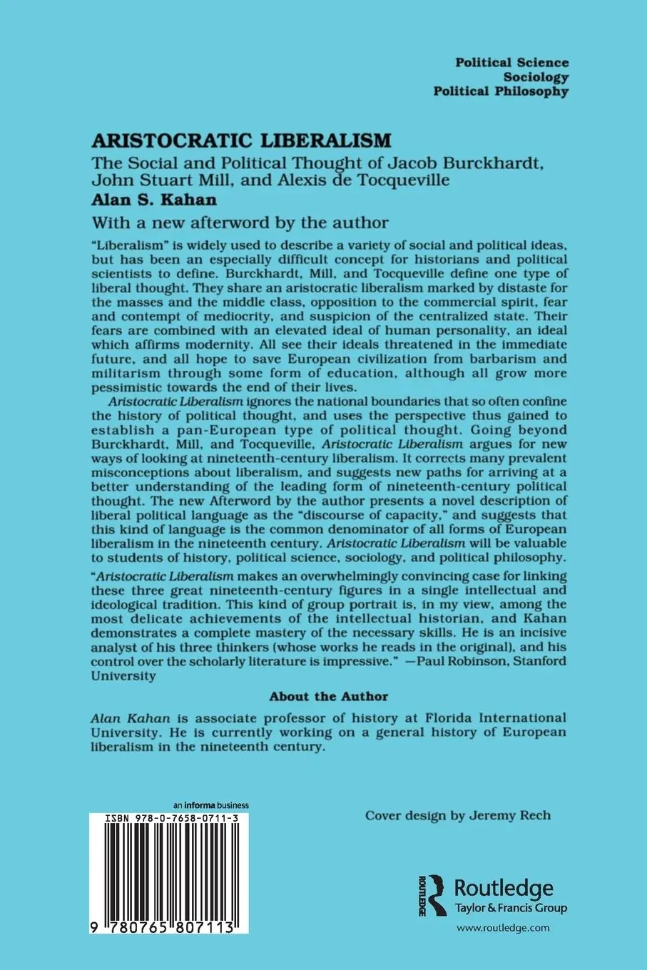 Rückseite: 9780765807113 | Aristocratic Liberalism | Alan Kahan | Taschenbuch | Englisch | 2001