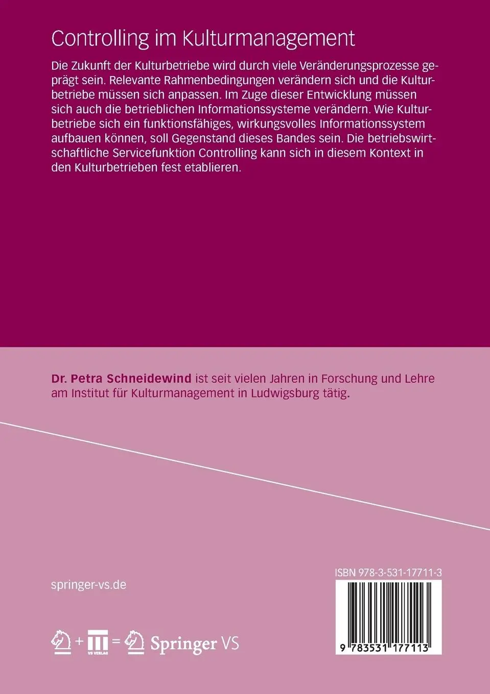 Rückseite: 9783531177113 | Controlling im Kulturmanagement | Eine Einführung | Petra Schneidewind