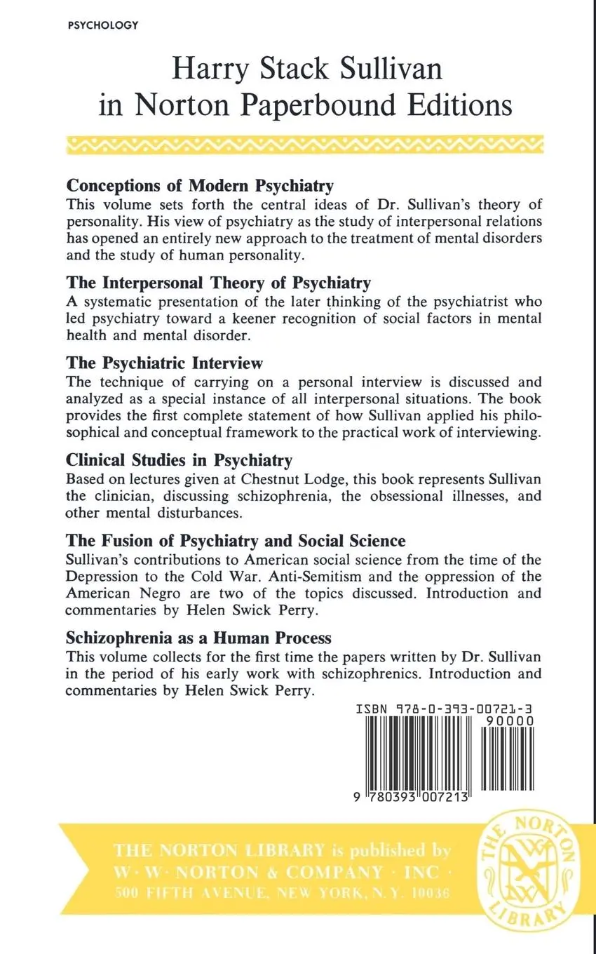 Rückseite: 9780393007213 | Schizophrenia as a Human Process | Harry Sullivan (u. a.) | Buch