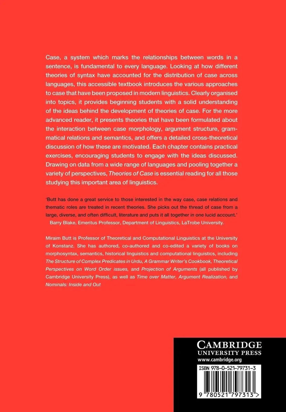 Rückseite: 9780521797313 | Theories of Case | Miriam Butt | Taschenbuch | Englisch | 2012