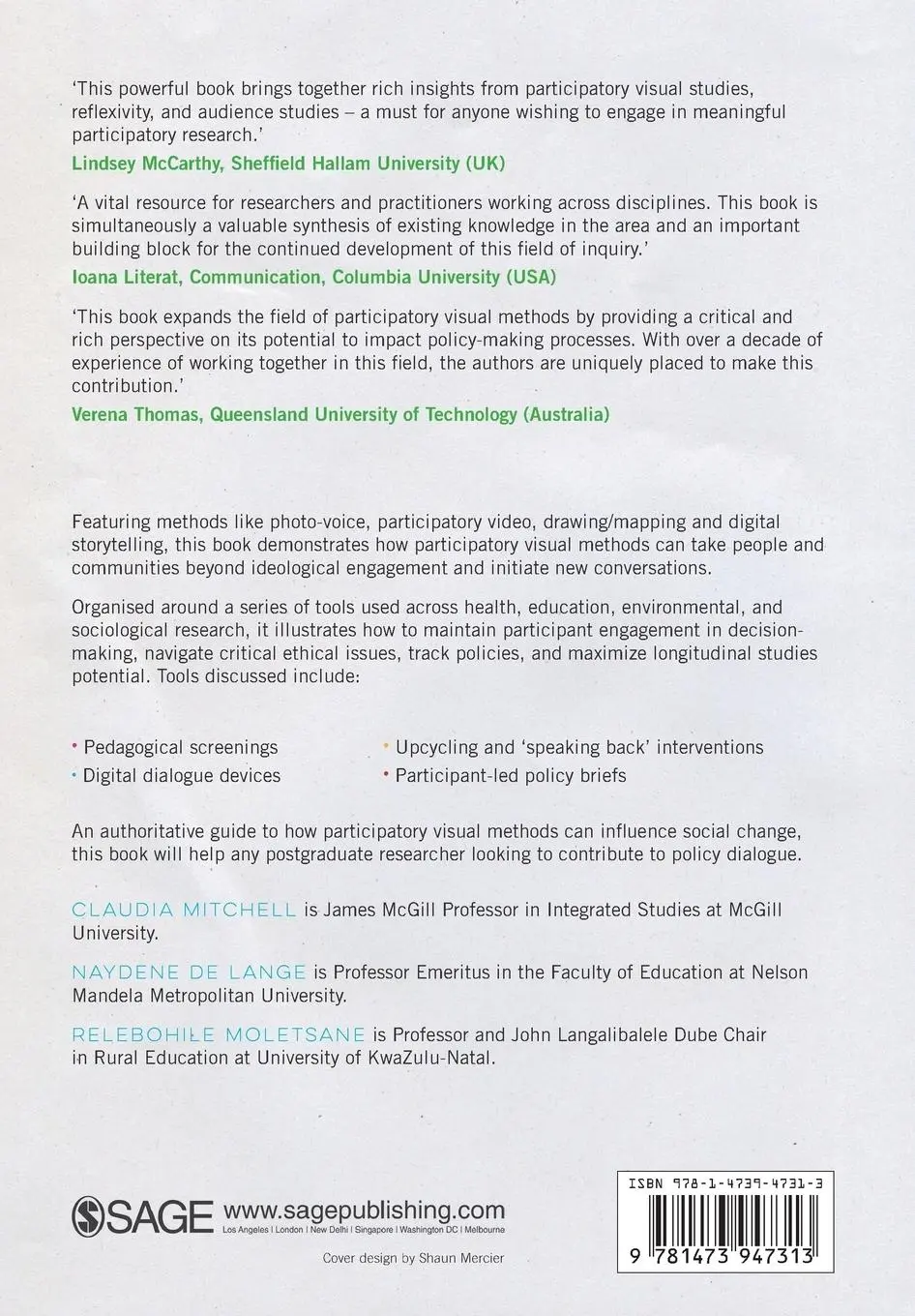 Rückseite: 9781473947313 | Participatory Visual Methodologies | Claudia Mitchell (u. a.) | Buch