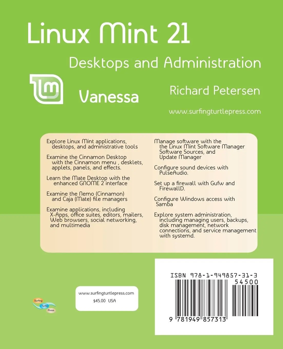 Rückseite: 9781949857313 | Linux Mint 21 | Richard Petersen | Taschenbuch | Englisch | 2022