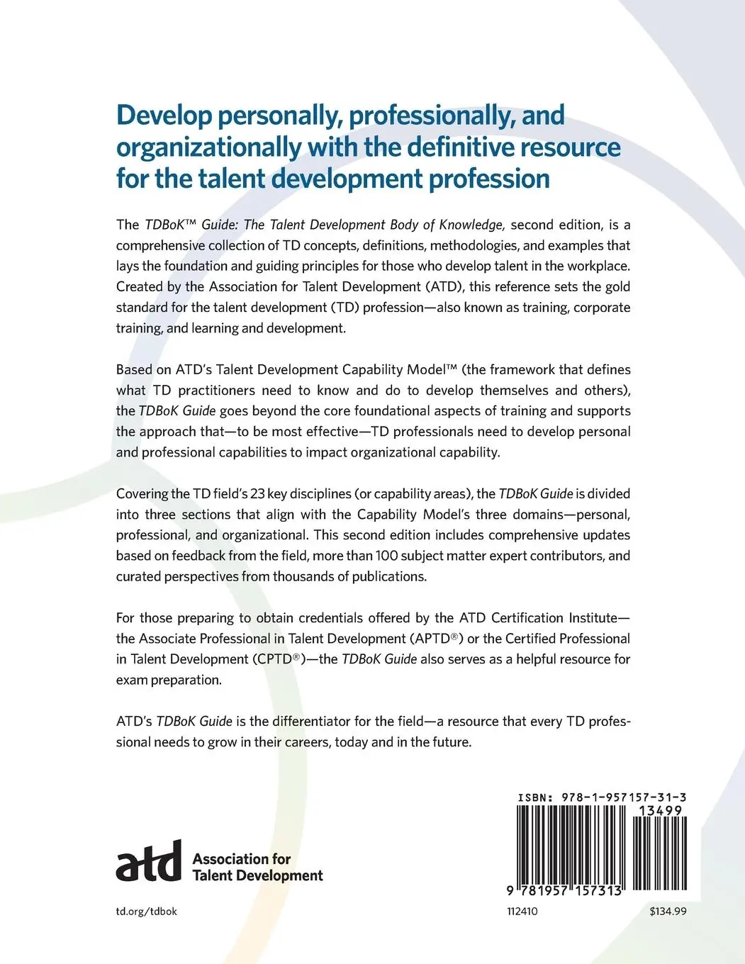 Rückseite: 9781957157313 | TDBoK(TM) Guide | Talent Development Body of Knowledge | Development