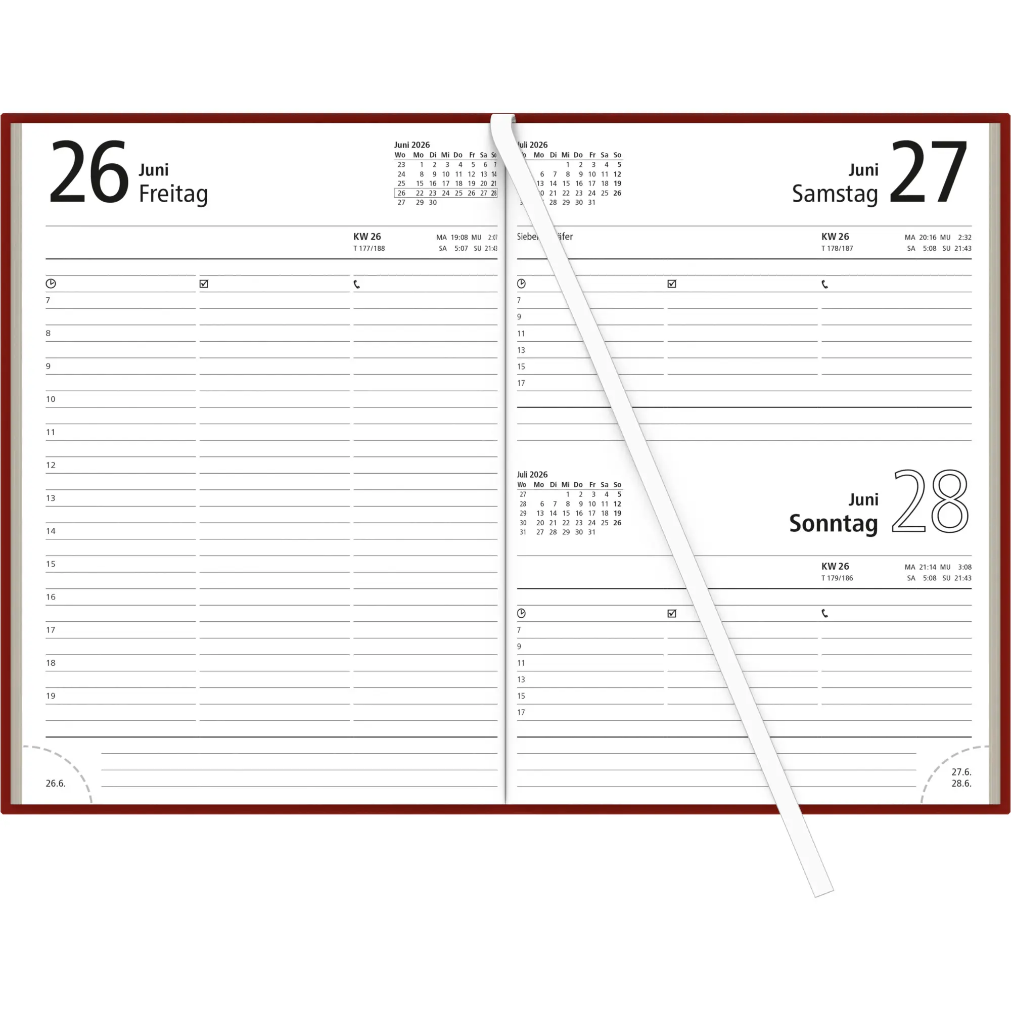 Bild: 4069095007413 | Buchkalender rot 2026 - Bürokalender 14,5x21 cm - 7 Tage auf 6...