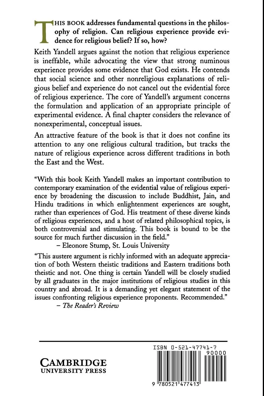 Rückseite: 9780521477413 | The Epistemology of Religious Experience | Keith E. Yandell | Buch