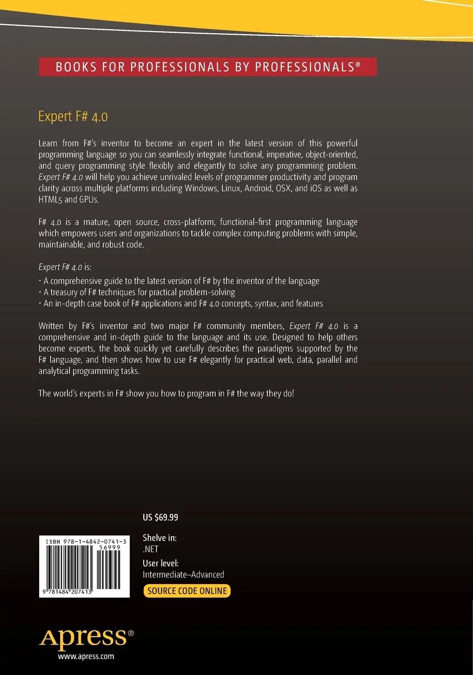 Rückseite: 9781484207413 | Expert F# 4.0 | Don Syme (u. a.) | Taschenbuch | xxvii | Englisch