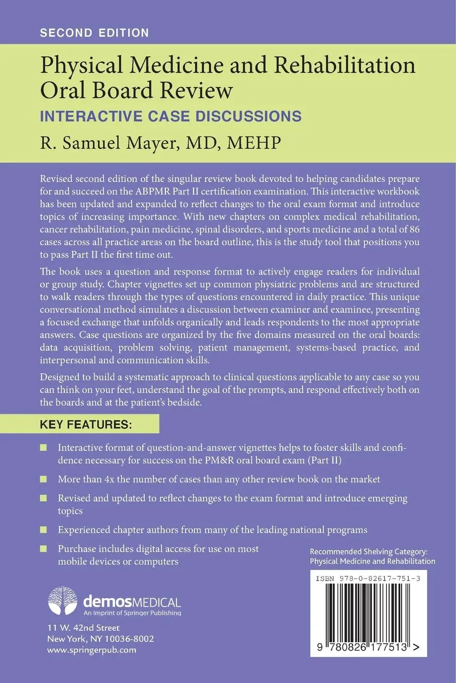 Rückseite: 9780826177513 | Physical Medicine and Rehabilitation Oral Board Review | Mayer | Buch