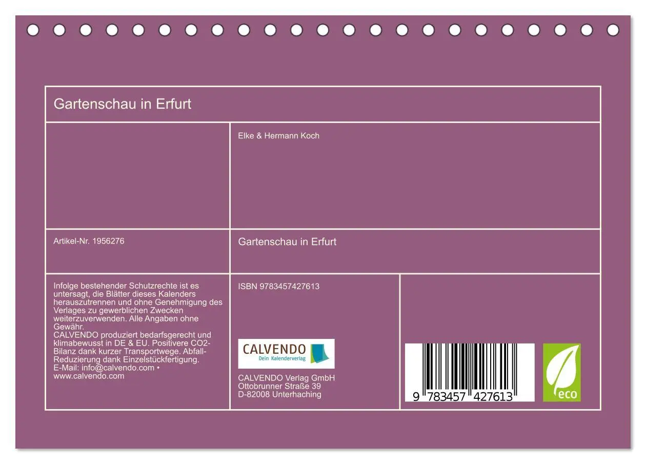 Bild: 9783457427613 | Gartenschau in Erfurt (Tischkalender 2026 DIN A5 quer), CALVENDO...