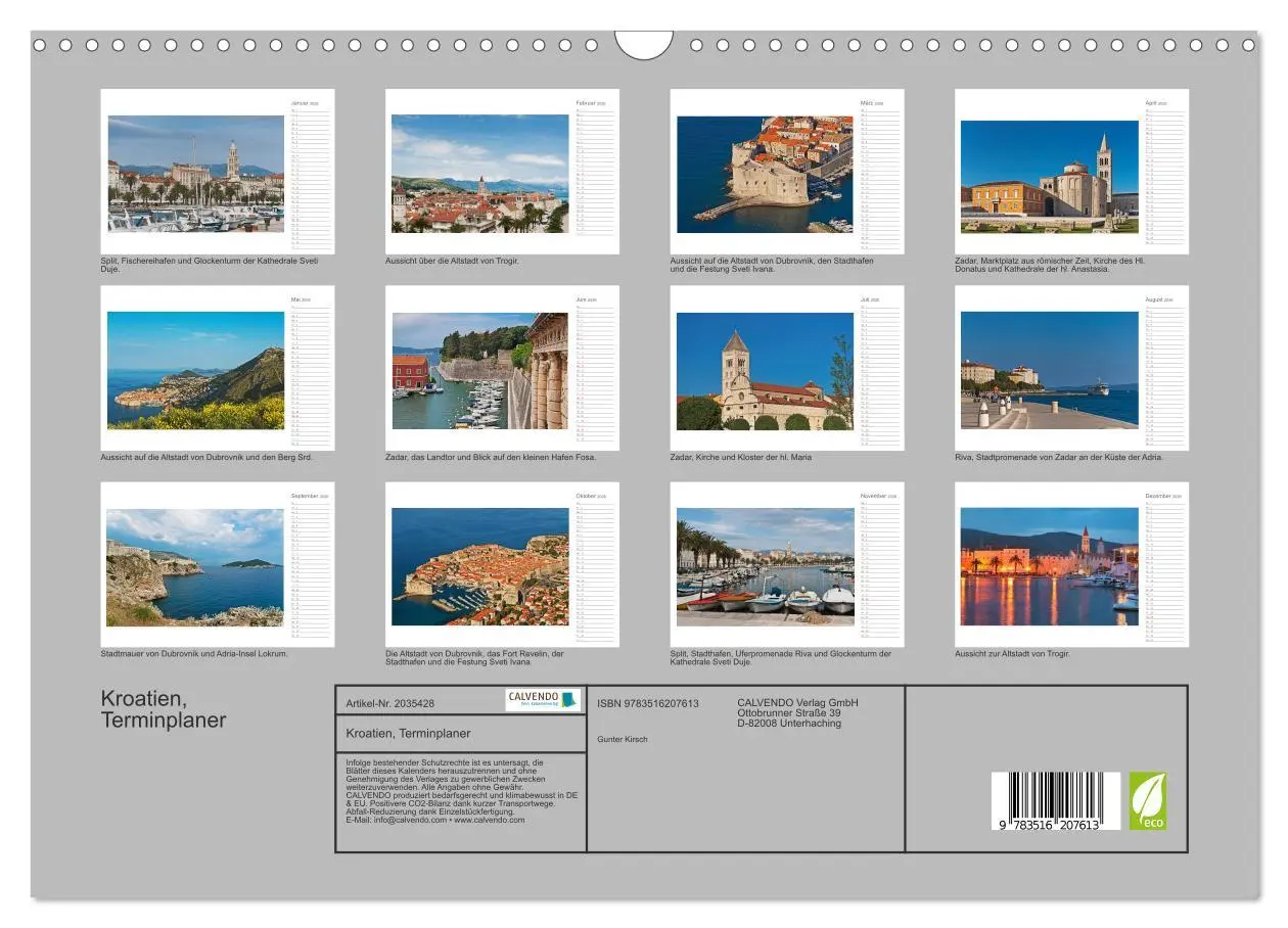 Bild: 9783516207613 | Kroatien, Terminplaner (Wandkalender 2026 DIN A3 quer), CALVENDO...