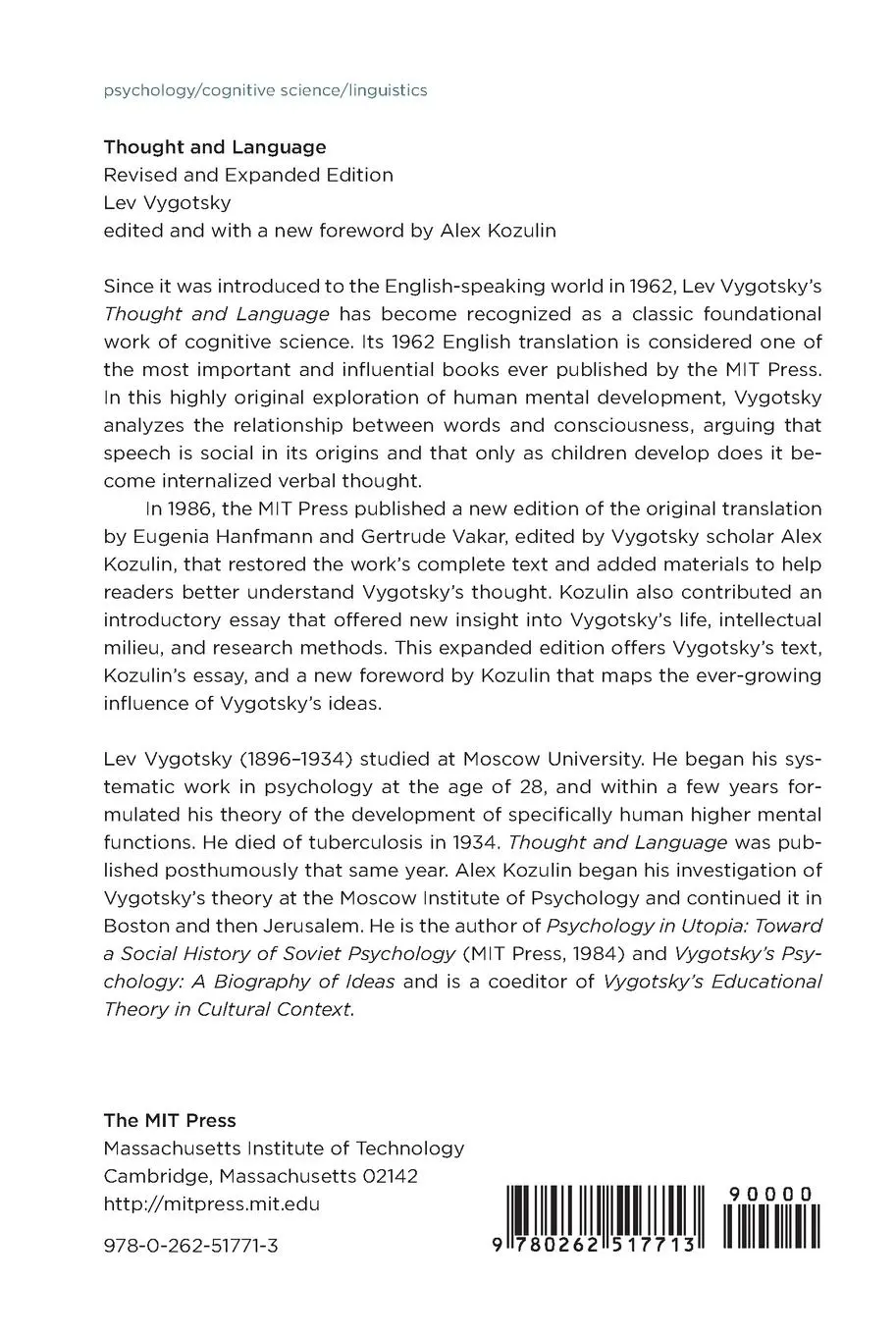 Rückseite: 9780262517713 | Thought and Language, revised and expanded edition | Lev S. Vygotsky