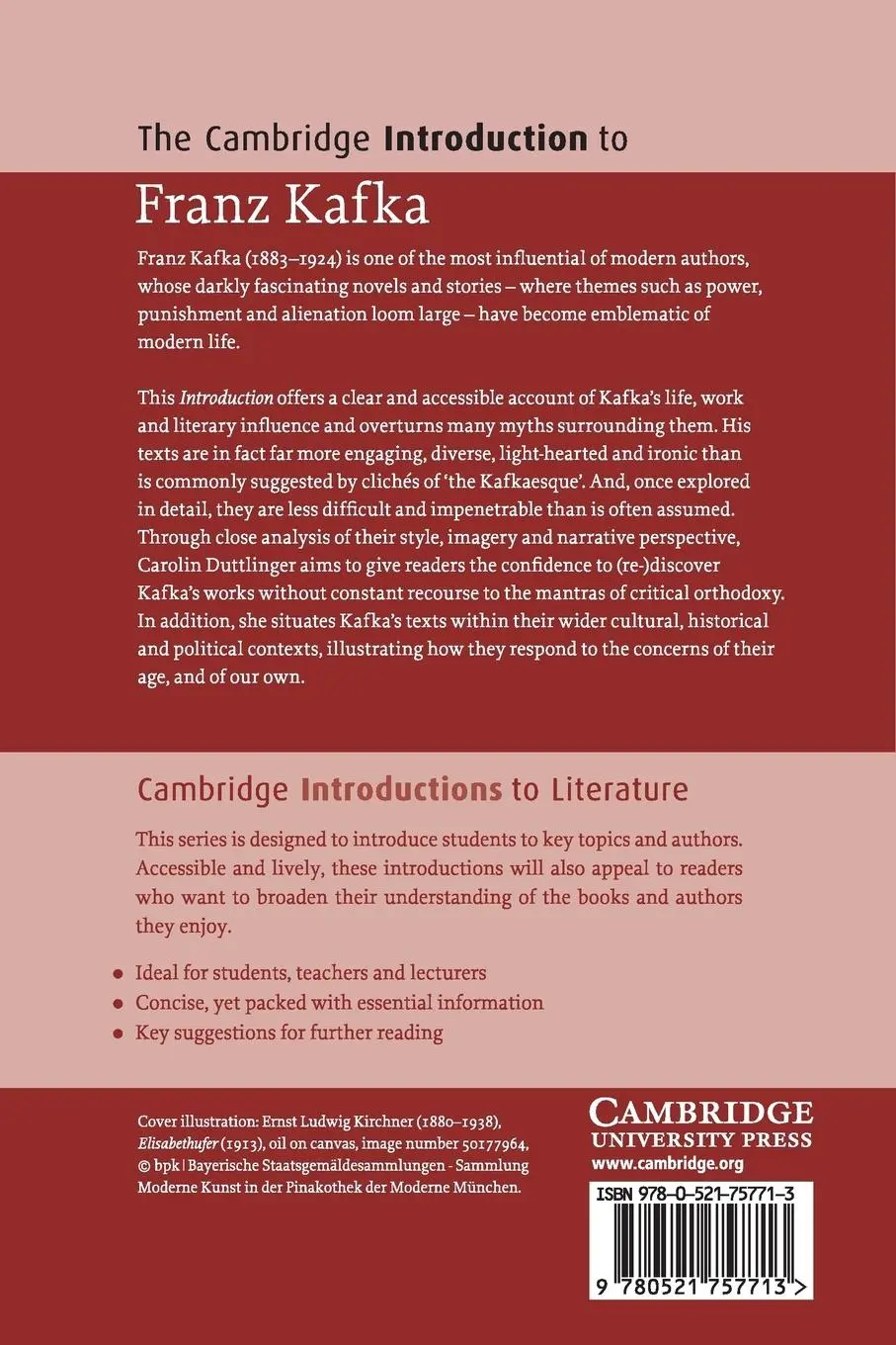 Rückseite: 9780521757713 | The Cambridge Introduction to Franz Kafka | Carolin Duttlinger | Buch