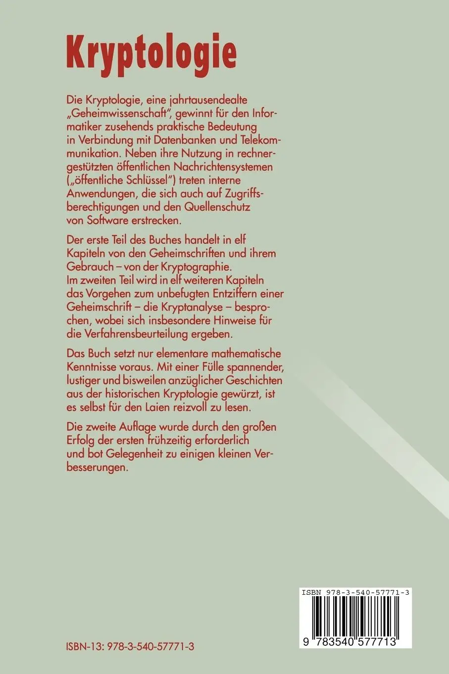 Rückseite: 9783540577713 | Kryptologie | Methoden und Maximen | Friedrich L. Bauer | Taschenbuch