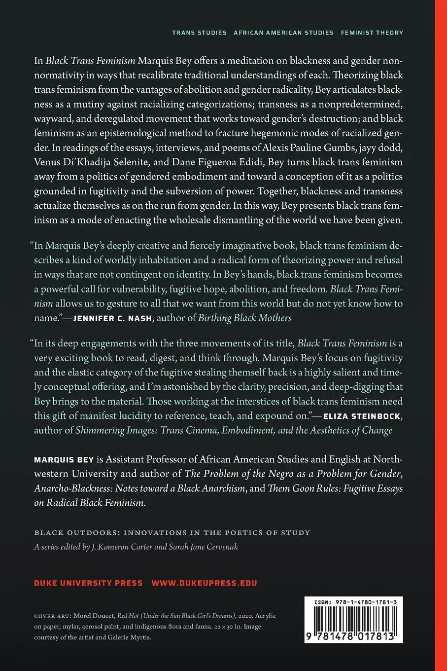 Rückseite: 9781478017813 | Black Trans Feminism | Marquis Bey | Taschenbuch | Englisch | 2022