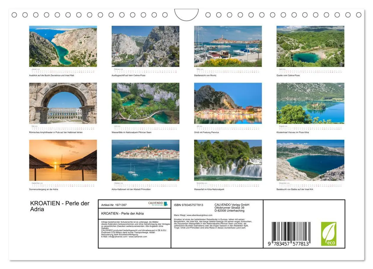 Bild: 9783457577813 | KROATIEN - Perle der Adria (Wandkalender 2026 DIN A4 quer),...